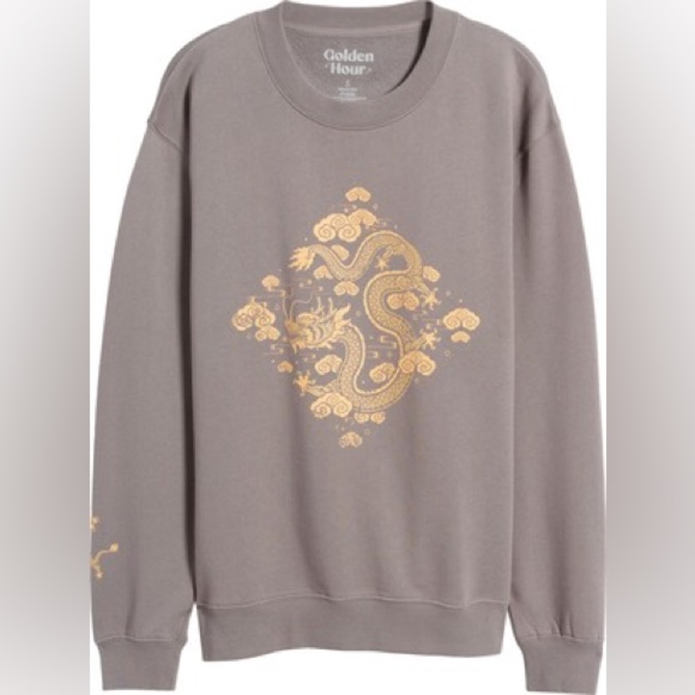 Golden Hour Dragon Gray Orange Diamond Graphic Sweatshirt Large